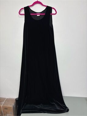 Positive Attitude Black Velvet Maxi Dress Sleeveless Women's 14 USA 90s Y2K